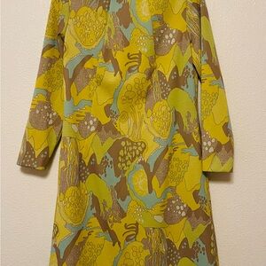 Vintage Stylish Yellow and Brown Patterned Dress